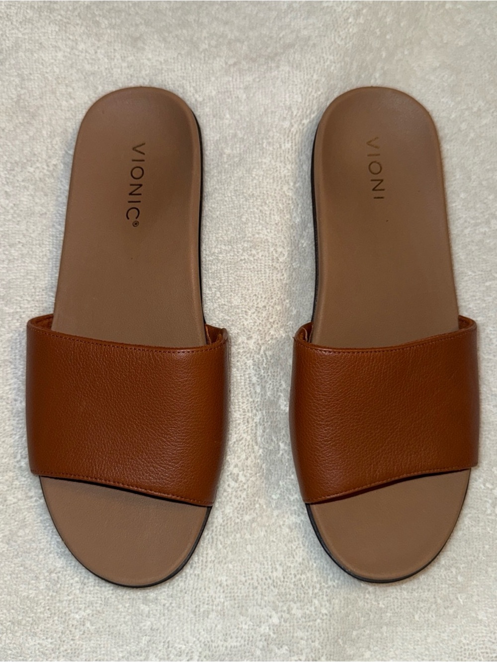 Vionic Tan/Brown Slide Sandals with Wide Strap